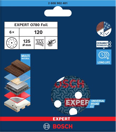 Bosch accessoires expert schuurschijf o780 met film onderlaag, 125 mm, g120, 6x - 2608902401