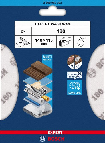 Bosch tilbehør ekspert slibeark web w480 115 x 140 mm, g180, 2x - 2608902382