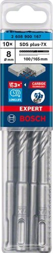 Bosch tilbehør ekspert sds plus-7x borehammer 8 x 100 x 165 mm - 10 stk. - 2608900167