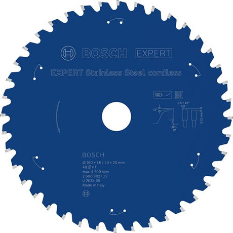 Bosch tilbehør ekspert rustfrit stål akku rundsavklinge | 160 x 1,6 1,3 x 20 mm | t40 - 2608902135
