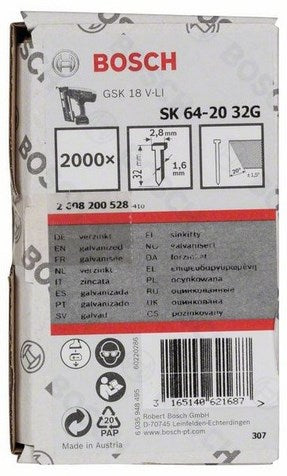 Bosch tilbehør søm med forsænket hoved sk64 20 32g - 2608200528