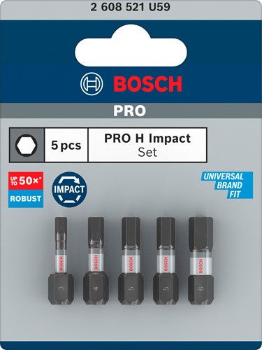 Bosch accessoires pro h impact bits | h3 | h4 | h5 (x2) | h6 | 25 mm | 5 stuks - 2608521u59