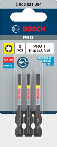 Bosch accessoires pro t impact bits | t10 | t15 | t20 | 55 mm | 3 stuks - 2608521u54