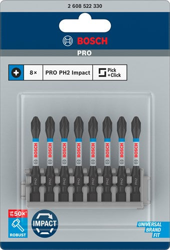 Imp bosch tilbehør skruebit act control ph2, 50 mm 8x - 2608522330