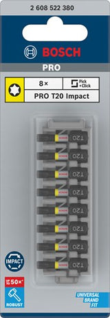 Imp bosch tilbehør skruebit act control t20, 25 mm 8x - 2608522380