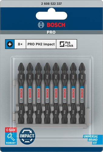 Imp bosch tilbehør skruebit dobbeltsidet act control ph2, 65 mm 8x - 2608522337