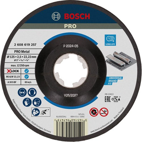 Bosch tilbehør x-lock slibeskive ekspert til metal 125x2,5x22,23 mm, buet - 25 stk. - 2608619257