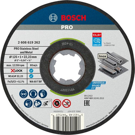 Bosch tilbehør x-lock slibeskive standard til rustfrit stål 125x1x22,23 mm, lige - 25 stk. - 2608619262