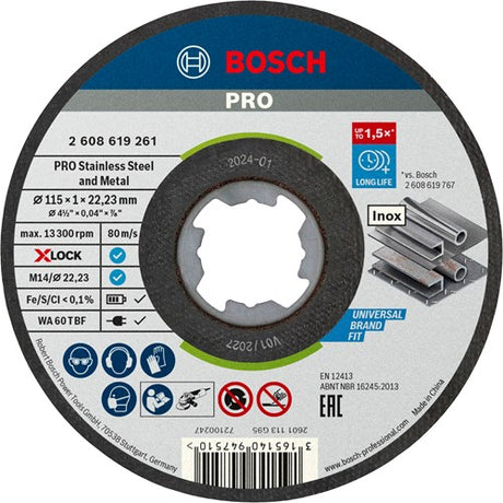 Bosch tilbehør x-lock slibeskive dåse 10x standard til rustfrit stål 10x115x1x22,23mm, lige - 1 stk. - 2608619266