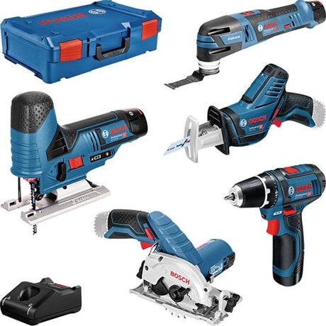 Bosch blå 5 værktøjssæt gsr 12v-15 + gst 12v-70 + gop 12v-28 + gks 12v-26 + gsa 12v-14 - 0615a0017c
