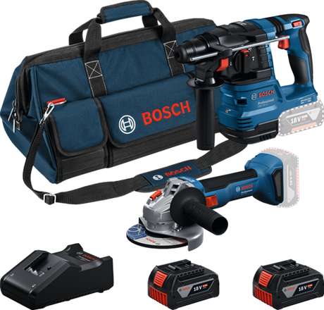 Bosch blå batteriværktøjssæt kombipakke 18v gws 18v-8 + gbh 18v-22 | 2x gba 18v 4.0 ah + oplader gal 18v-40 - 0615v0003c