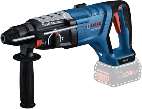 Bosch professional gbh 18v-28 d - batteridrevet borehammer - ekskl. batteri og oplader - inklusiv håndtag, maskinklud og dybdestop