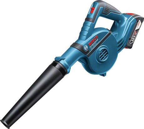 Bosch blå gbl 18v-120 batteriblæser uden batterier og oplader, 4 tilbehør - 06019f5100