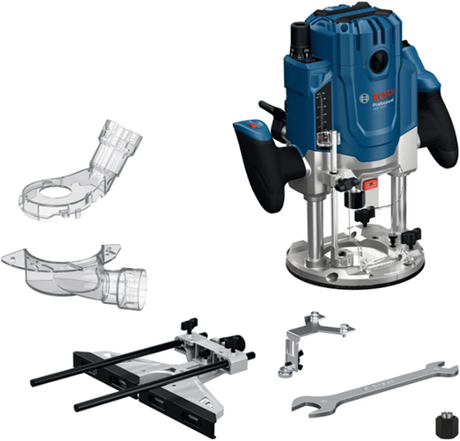 Bosch blå gof 20-12 router | inkl. nøgle, parallelføring, 2x spændetang, 2x støvadapter, 2x rulleføring - 0601627220