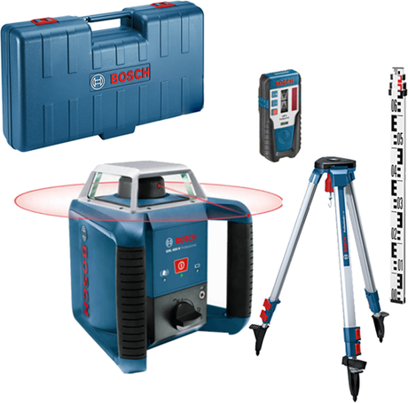 Bosch blå grl 400 h sæt rotationslaser med LR1 modtager | + byggestativ bt 152 + målestang gr240 - 06159940jy