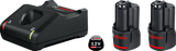 Bosch blå bosch professionelt startsæt 2x gba 12v batteri 2.0ah + hurtigoplader gal 12v-40 - 1600a019r8