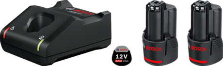 Bosch blå bosch professionelt startsæt 2x gba 12v batteri 2.0ah + hurtigoplader gal 12v-40 - 1600a019r8