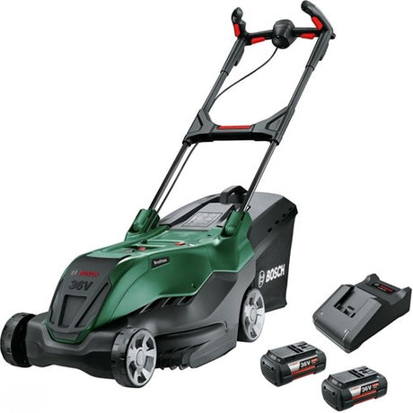 Bosch groen accu grasmaaier advancedrotak 36v-44-750 | 2x 4,0 ah accu + al 36v-20 lader en opvouwbare opvangbak - 06008b9g02