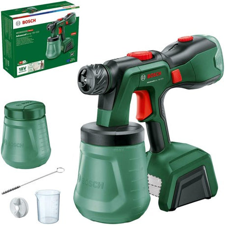 Bosch advancedspray 18v-500 - malersprøjte - inklusive rensebørste - målebæger - malingsbeholder med låg - fin sprøjtedyse - ekskl. batteri og oplader