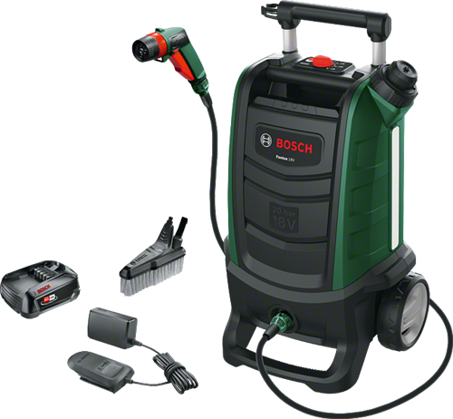Bosch grøn font 18v | batteri højtryksrenser 20 bar inkl. tilbehør (1x 2,5ah batteri + oplader) - 06008b6101