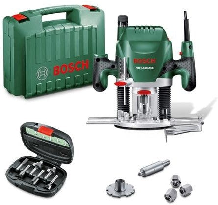 Bosch grøn pof 1400 ace overfræser | 1400w | + 6-delt skæresæt - 060326c801