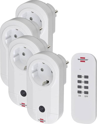 Brennerstuhl trådløst afbrydersæt RC CE1 4001, sæt med 4 trådløse stikkontakter (til indendørs, med håndholdt sender og højere kontaktbeskyttelse) hvid