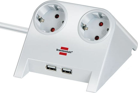 Brennerstuhl desktop power USB-oplader 2 USB-opladningsforbindelse 2100ma 2x hvidpoleret 1,8m h05vv-f 3g1,5