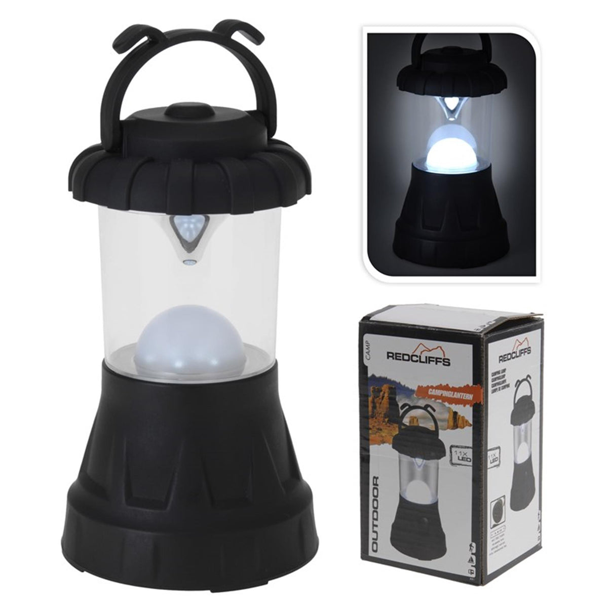 Redcliffs campinglampe sort med 11 LED