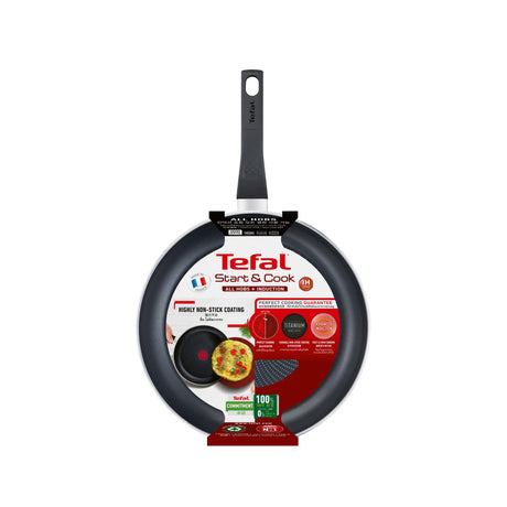 Tefal start'easy stegepande 28 cm, rund, multifunktionel pande, sort, titanium, aluminium, termo-spot