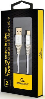 Enzo cablexpert USB-C ladekabel 2m flettet sølv - hvid - 9530146