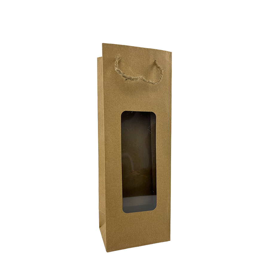 Gavepose kraftflaske med vindue 12,5x9x35cm