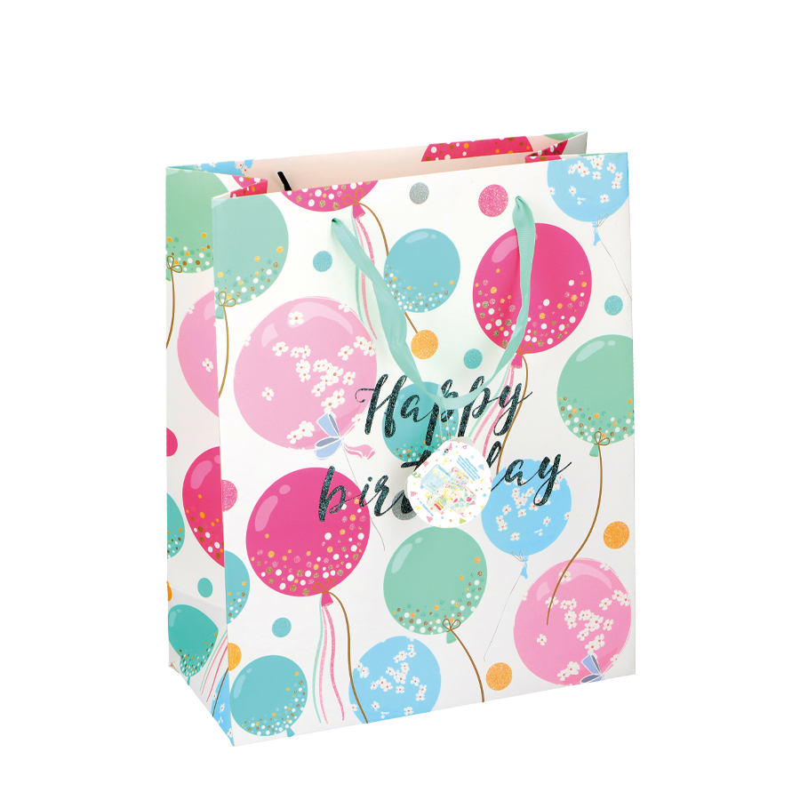 Gavepose tillykke med fødselsdagen glitterballon 26x12x32cm