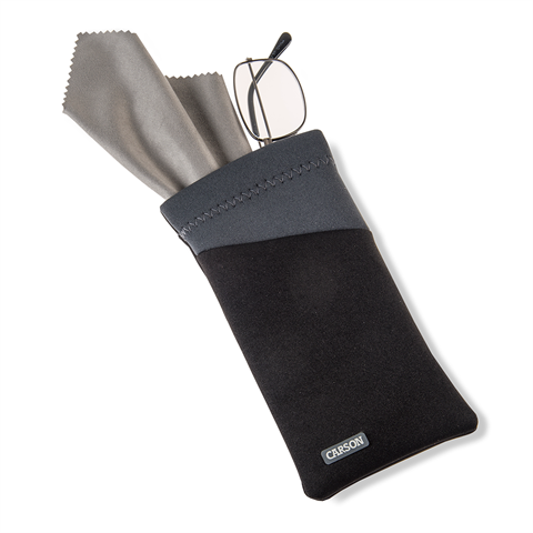 Carson neopren brilleetui med mikrofiber klud - sort grå