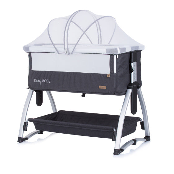 Chipolino Baby Boss Co-Sleeper med svingfunktion myggenet Anthracite grå sølv