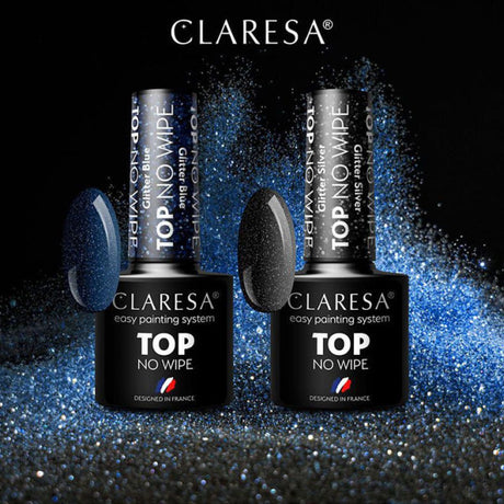 Claresa top coat no wipe glitter sølv 5ml