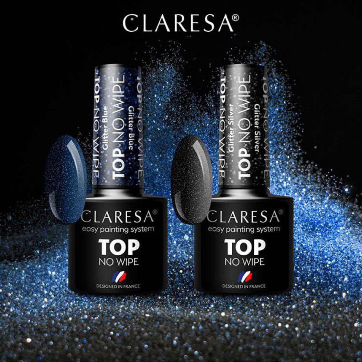 Claresa top coat no wipe glitterblå 5ml