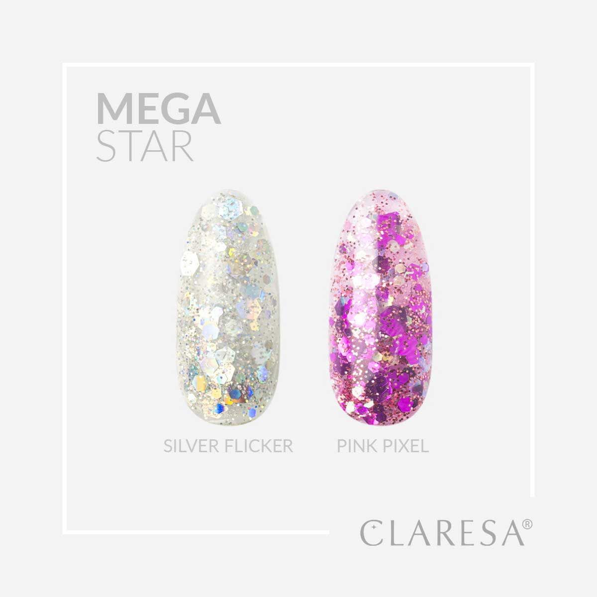 Claresa megastar sølv flimmer uv led art gel 10gr.