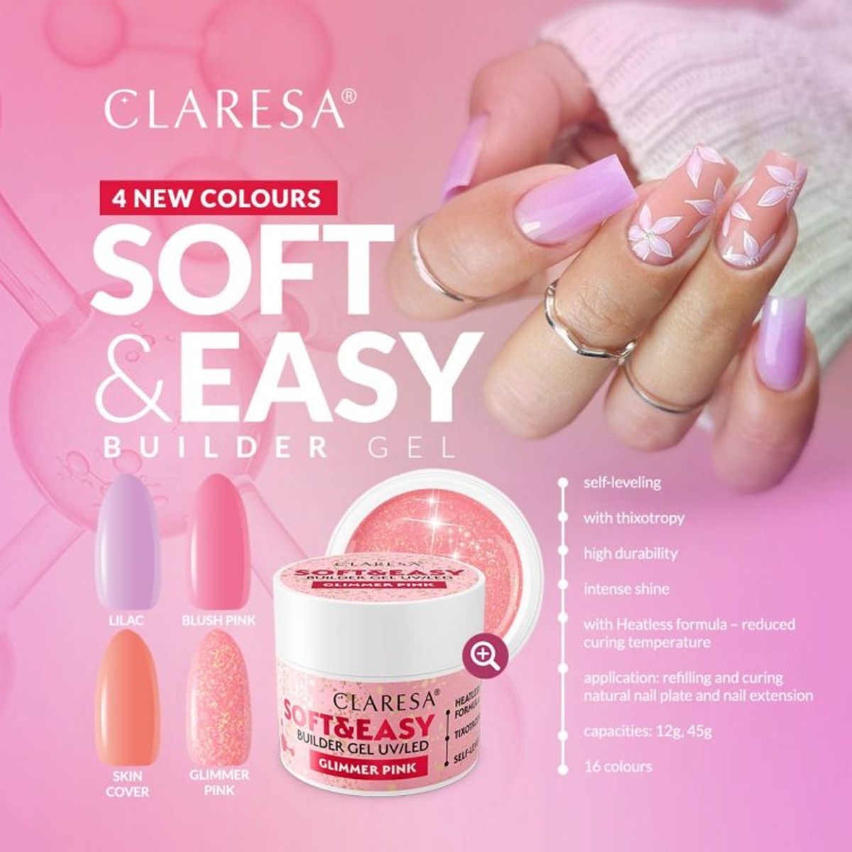 Claresa keratin blød easy builder gel blush pink 90gr.