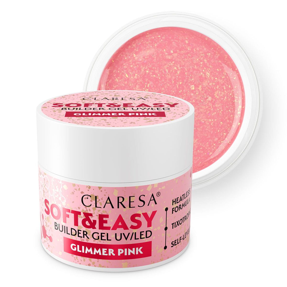 Claresa keratin blød easy builder gel glimmer pink 90gr.