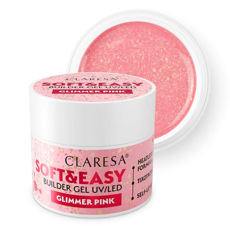 Claresa keratin blød easy builder gel glimmer pink 90gr.