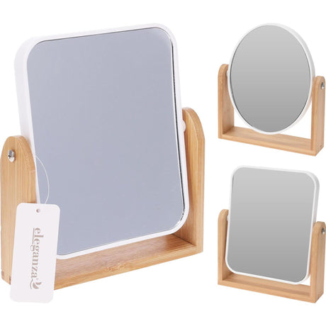 Eleganza make-up spiegel hout kunststof 2-zijdig 18x21cm