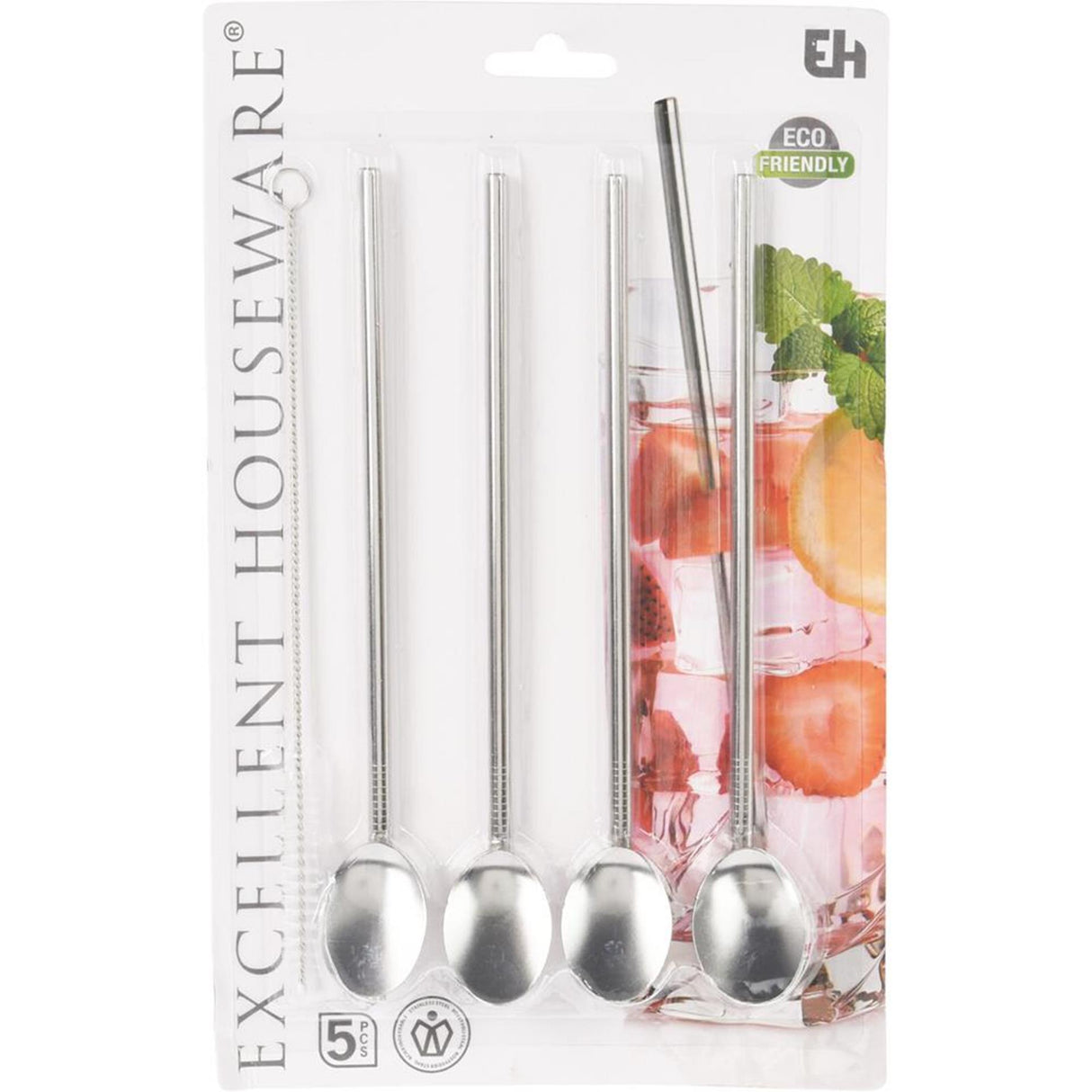Excellent houseware rietjes rvs met lepel 21cm