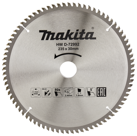 Makita tilbehør rundsavklinge aluminium | standard | 235x30x2,4 80t 5g - d-72992 - d-72992
