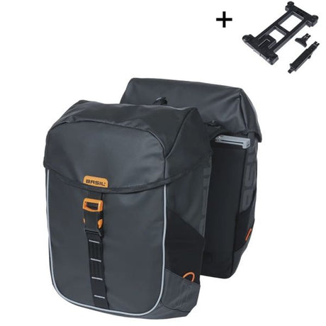 Basil dobbelt cykeltaske miles presenning mik 34 liter 13 x 25 x 37 cm - sort orange