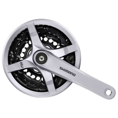 Shimano kranksæt 6 7 8 speed tourney fc-ty501 med 170 mm krankarm 42 x 34 x 24t med kædeskærm - sølv