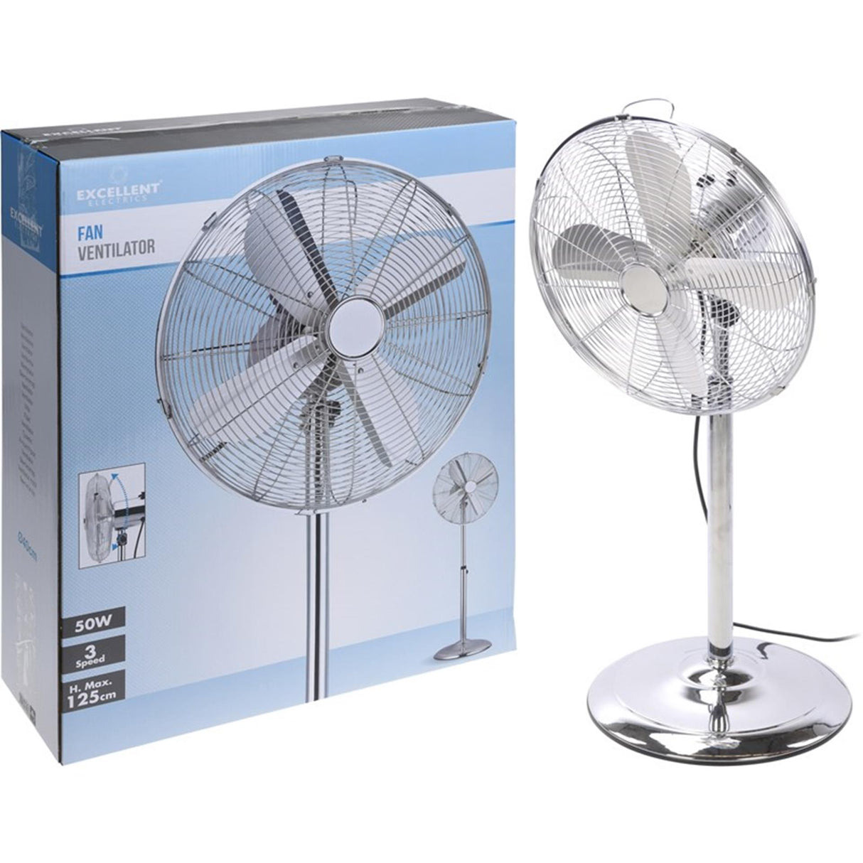 Fremragende elektrisk stående ventilator krom ø40cm