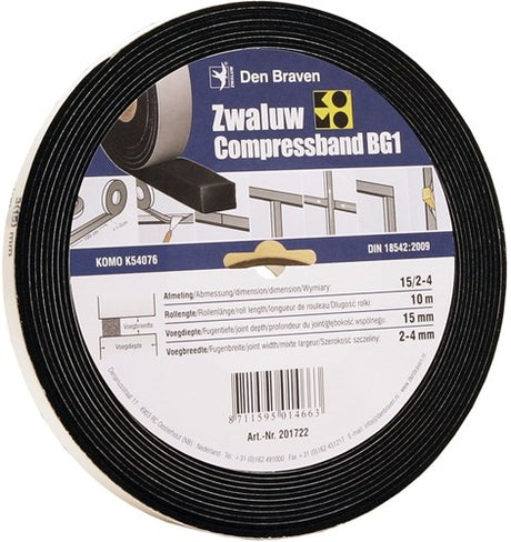 Den braven zwaluw compressband 15 4 15x20 mm 8m rol - 201723 - 201723