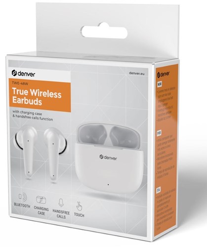 Denver Bluetooth trådløse øretelefoner kompakte + opladningsetui hvid - 7120860