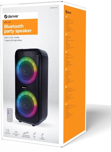 Ty denver bluetooth par højttaler 200w genopladelig med lyseffekt - 9510480