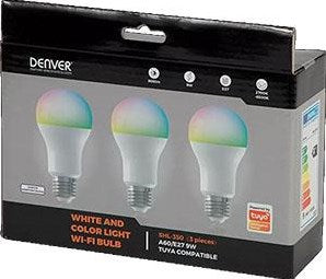 Denver LED GLS Matte RGB E27 9W 3-Pack Dæmpbar Smart Wi-Fi Tuya - LED5040